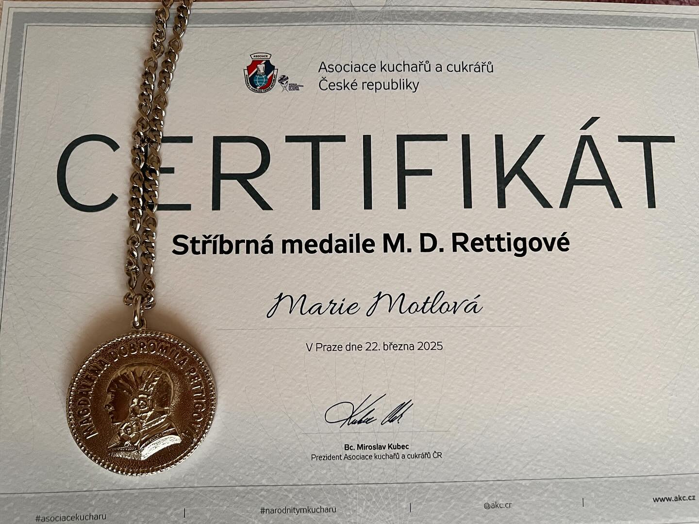 Stříbrná medaile za dosavadní práci
